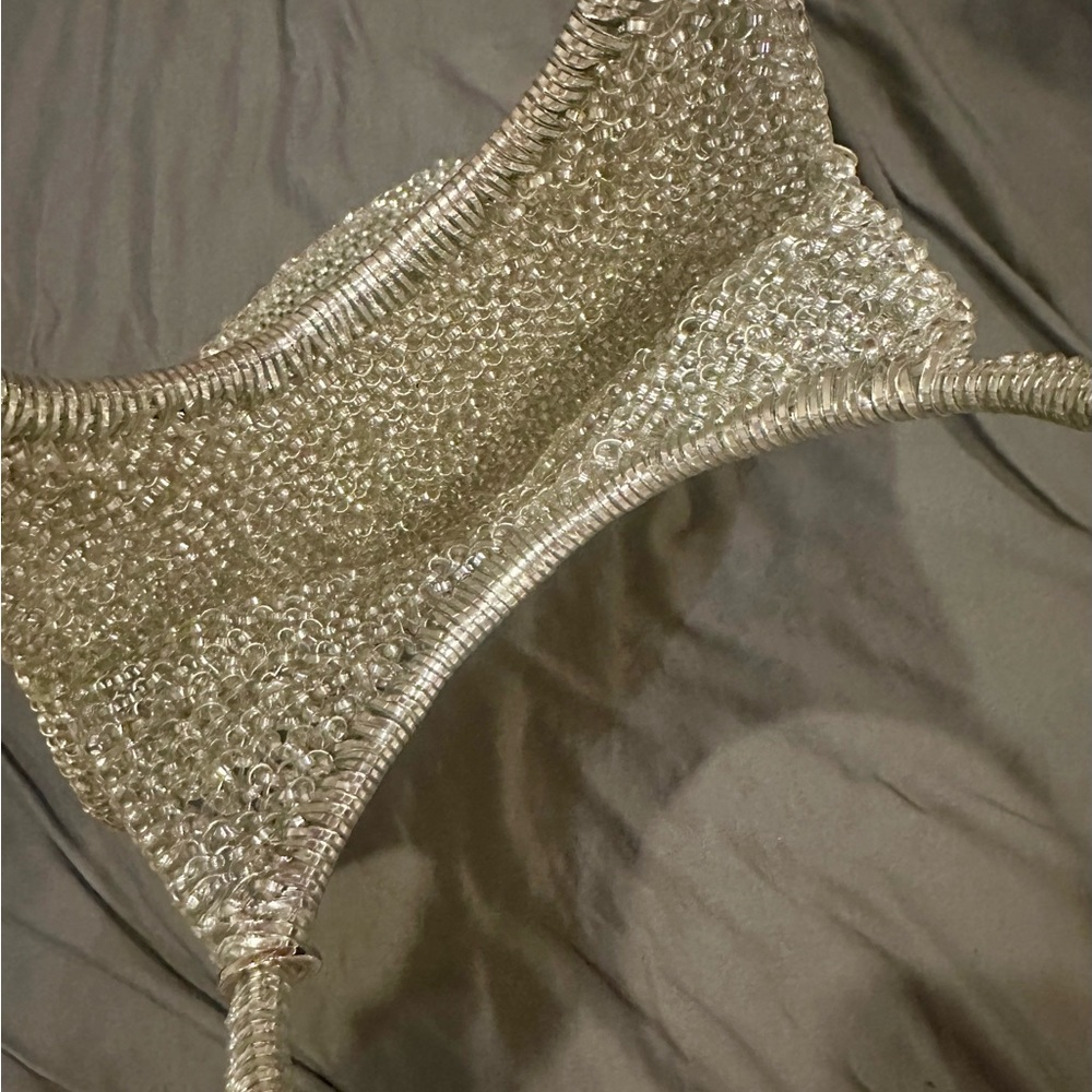 Elegant Silver Beaded Tote Bag - Picture 4 of 8